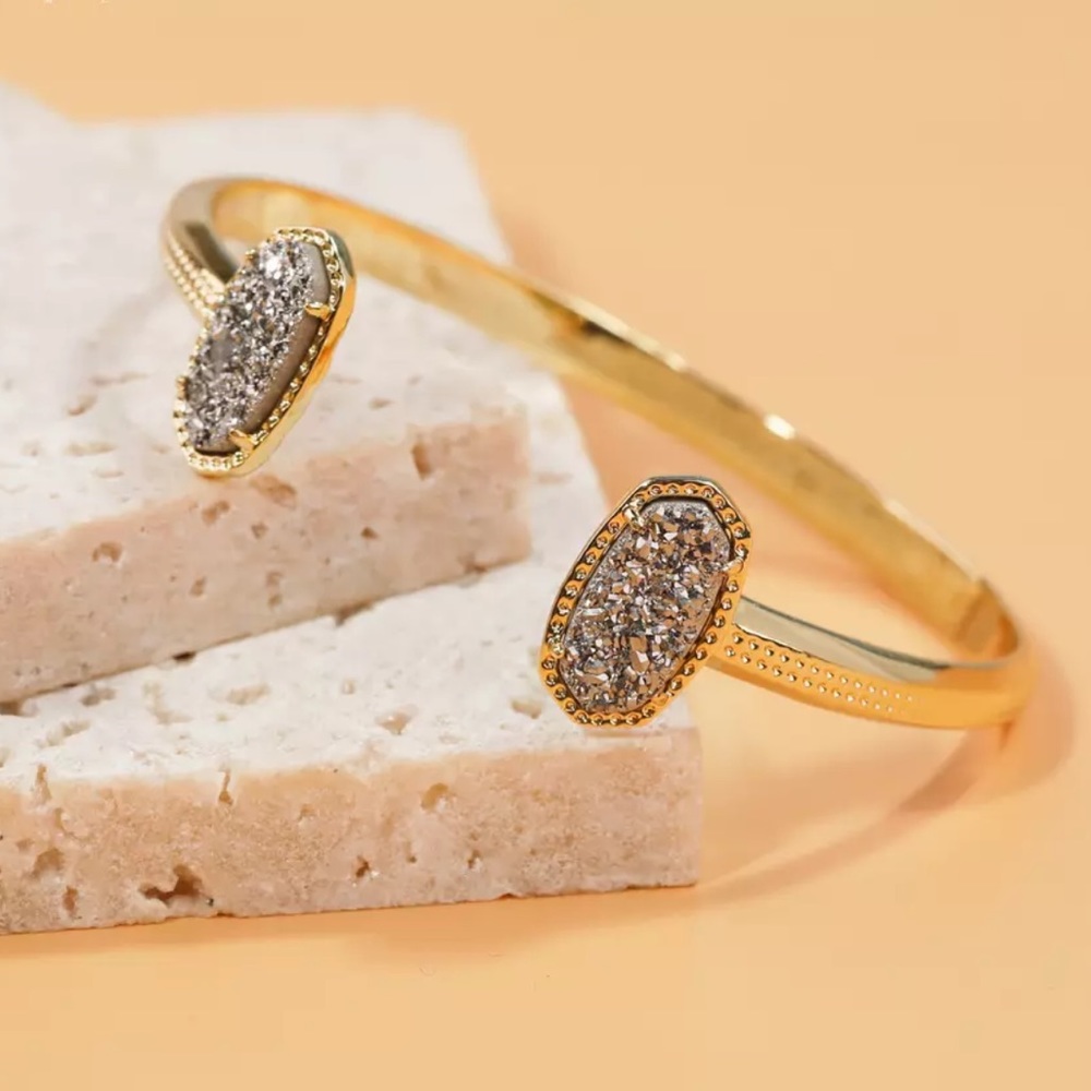 24k Gold Platinum Drusy Pinch Cuff Bracelet